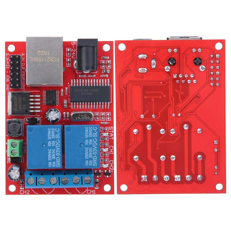 LAN Ethernet Controller Module, TCP/UDP Controller Module with 2-Way Relay Board Delay Switch DC(5-24V) for Replacement of Web Server Electronic Kit Circuit Board