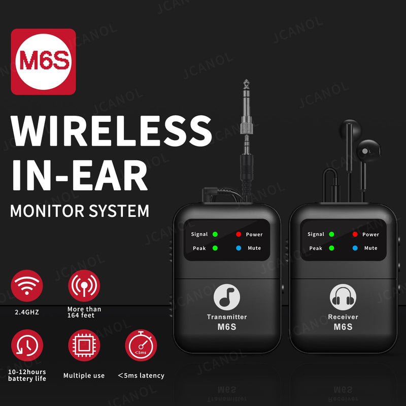 Wireless in Ear Monitor System, 2.4G Stereo Wireless IEM System with Beltpack Transmitter Receiver Auto-Pairing, 164ft for Studio, Band, Live Performance 2 Black