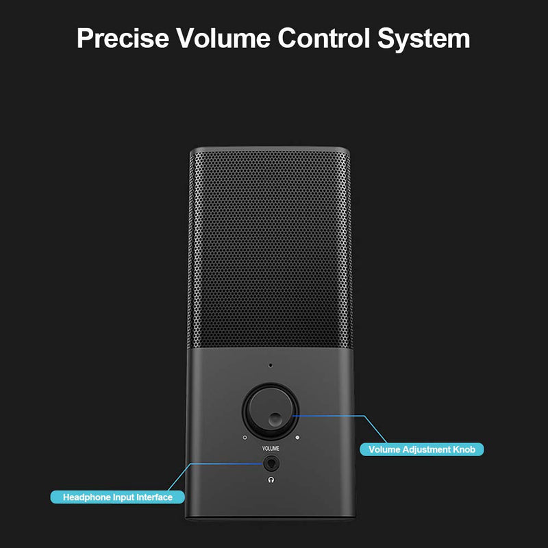 Computer Speaker, Compact Size Speaker with Headphone Jack, Enhanced Bass and Volume Control, Stereo 2.0 USB Powered 3.5mm Aux Multimedia Speakers for Laptop/Desktop/Tablets/Phone