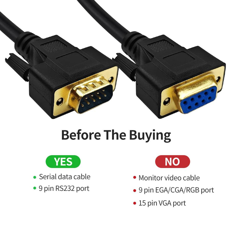 9.8 Feet(3 Meter) RS232 Null Modem Cable DB9 2 3 Cross TX RX Line Double Shielded(Metal Braiding&AL-foil) Female to Male, Black, SC902X09FM 9.8 feet(3 meter)