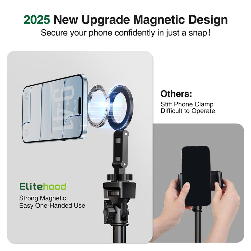 [AUSTRALIA] - elitehood Magsafe Tripod Mount Adapter with 1/4” Screw & Hot Shoe, Lightweight Compact Cell Phone Tripod Mount for Camera, iPhone Camera Holder with Dual Hinges for iPhone 17 16 15 14 13 Series 