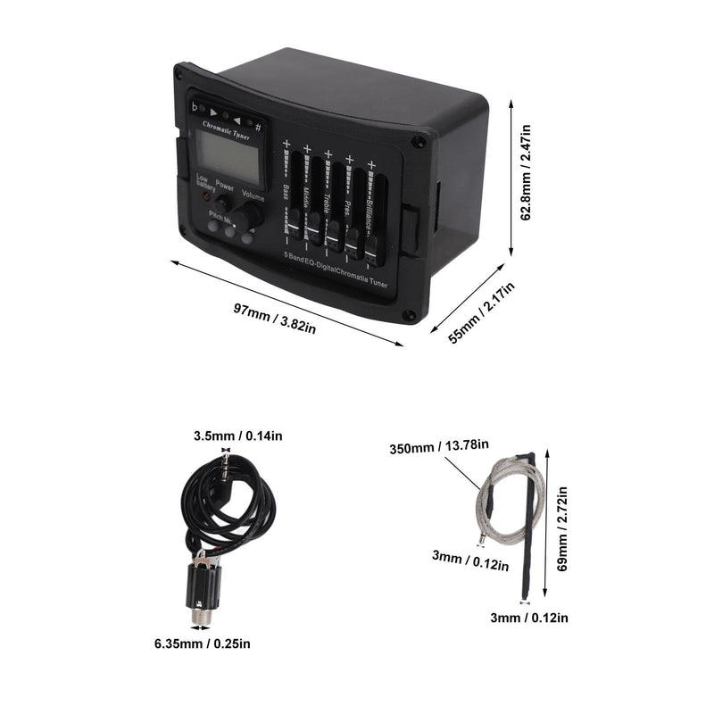 Acoustic Guitar Preamp Pickup 5 Band Guitar Preamp Equalizer with Tuner for Players Stage Performance