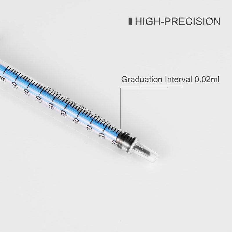 Pack of 36 1 ml plastic syringes + 36 needle-less measuring caps for refilling laboratory liquids and measuring animal feed oil glue 1 ml (36 pieces)