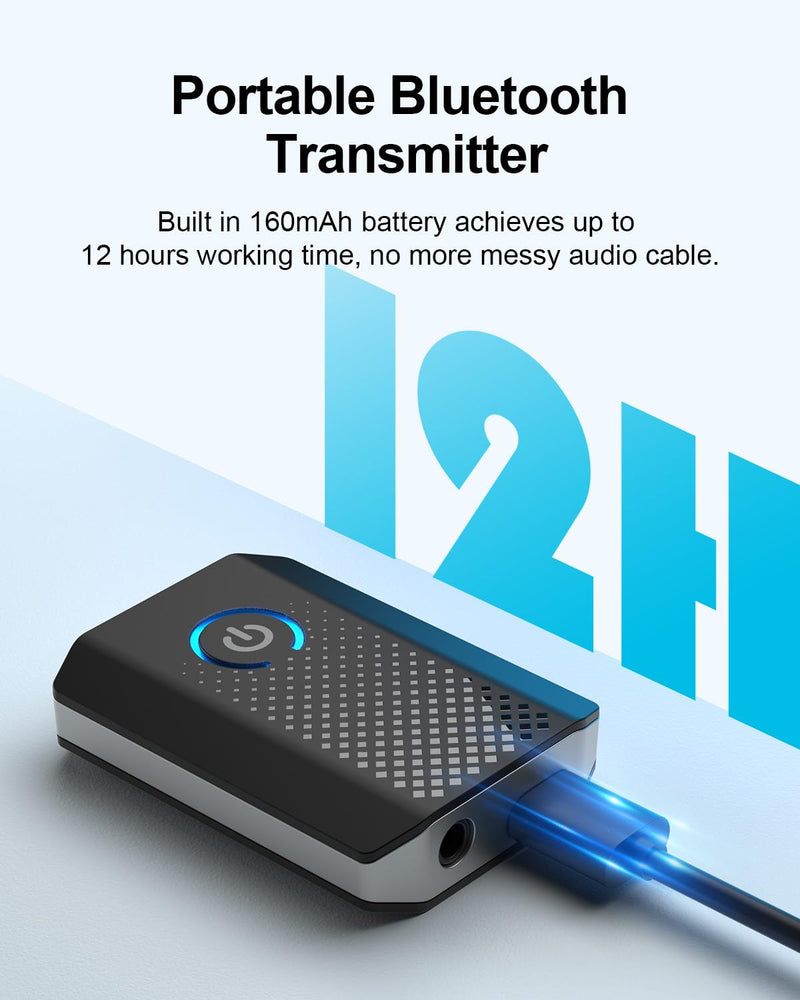 Bluetooth Transmitter Receiver for TV & PC, Bluetooth 5.2 Long Range Audio Transceiver for Home Stereo, Airplane, Dual Link, RCA Cable, aptX Low Latency Black