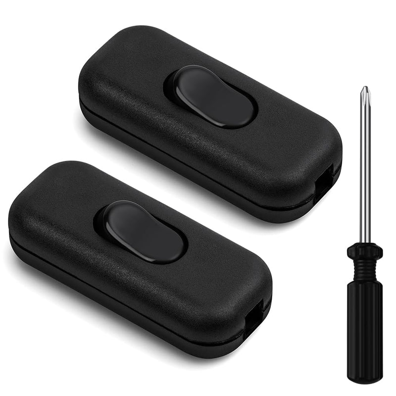 AXFEE Inline Switch, Pack of 2 250 V 6 A Intermediate Switch Cord Switch, Cable Switch, Rocker Switch, 2-Core and 3-Core Leads, Cord Switch for Lamp Small Appliances, Black Black - Pack of 2