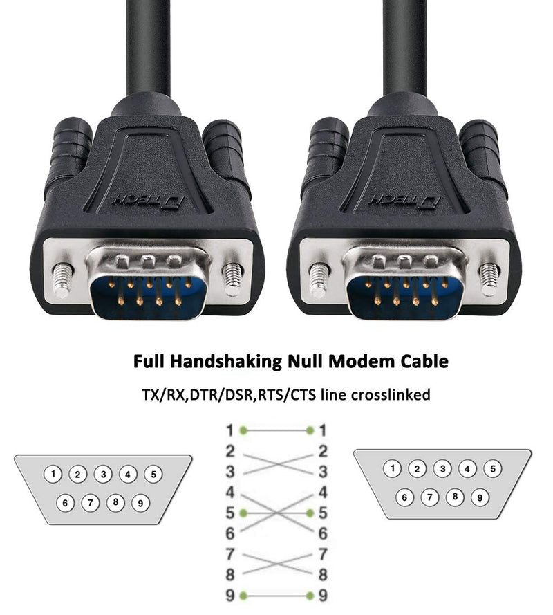 [AUSTRALIA] - DTECH DB9 RS232 Serial Cable Male to Male Null Modem Cord Full Handshaking 7 Wire Crossover for Data Communication (10 Feet, Black) 10ft 