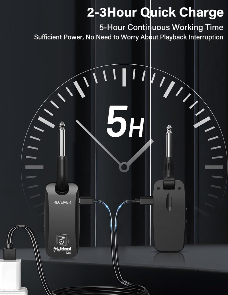 Housiwill 5.8GHz Wireless Guitar System, Rechargeable Wireless Guitar Transmitter Receiver Guitar Accessories Audio Wireless Transmitter Receiver for Electric Guitar Bass black