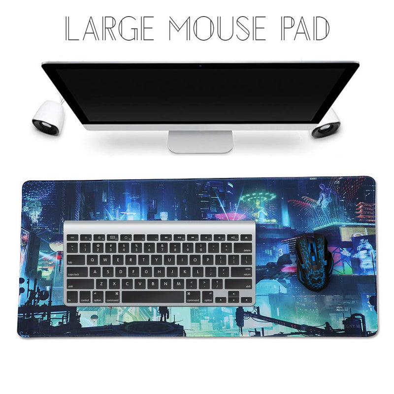 Imegny Extended Gaming Mouse Pad, Portable Mat for Keyboard & Mouse with Stitched Edges + Non-Slip Rubber Base （90x40 Green city005） 90x40 Green City005