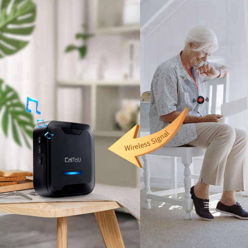 CallToU Wireless Caregiver Pager Call Button Nurse Calling Alert System Call Bell Elderly Patient Disabled with 2 Transmitters 1 Plug-in Receiver 1 Battery Portable Receiver 2 Call Buttons & 2 Receivers
