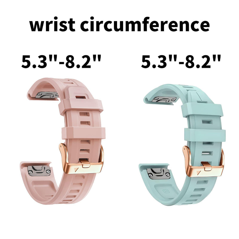 20mm Watch Band Replacement for Garmin fenix 5S/5S Plus/6S/7S/Instinct 2S/D2，Quick Fit silicone with rosegold buckle, SEAFOAM and DUSTROSE Bundle