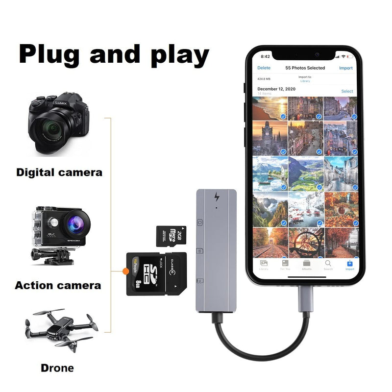 Camera SD Memory Card Reader for iPhone[Apple MFi Certified], IVSHOWCO iPhone to USB Adapter, 4-in-1 Lightning Male to USB Female OTG Cable Adapter for iPhone 13 12 11 Xr X XS 8 7 Plus iPad…