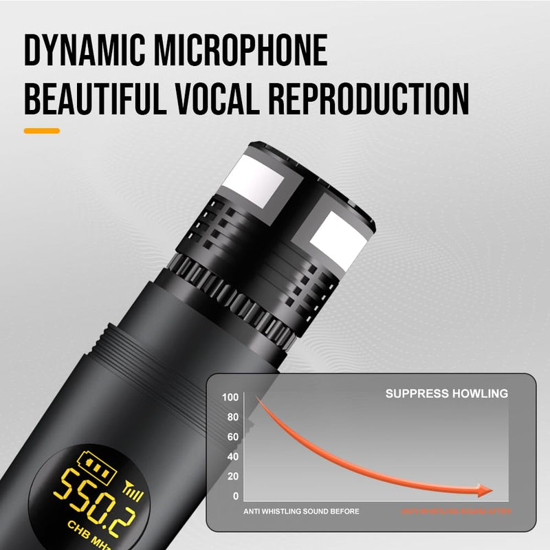 [AUSTRALIA] - NG-88 2-Channel Wireless Microphone System, VHF Fixed Dual Band Wireless Kit with 2 Handheld Dynamic Transmitter Microphones and Receiver Base, for Sing, Wedding, DJ, Party, Black 