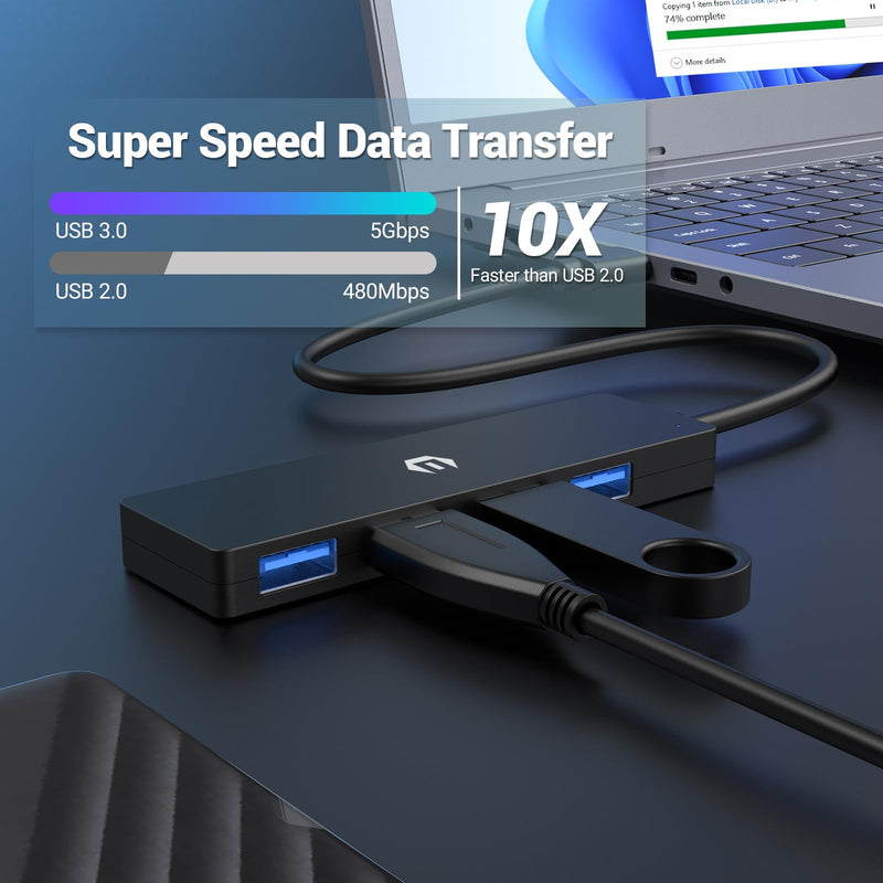 USB 3.0 Hub, 4 Port USB Hub, High-Speed 5Gbps Transmission, Seamlessly Expand Laptop Connectivity for Flash Drive, Hard Drive, Console, Printer, Camera, Keyboard, and Mouse