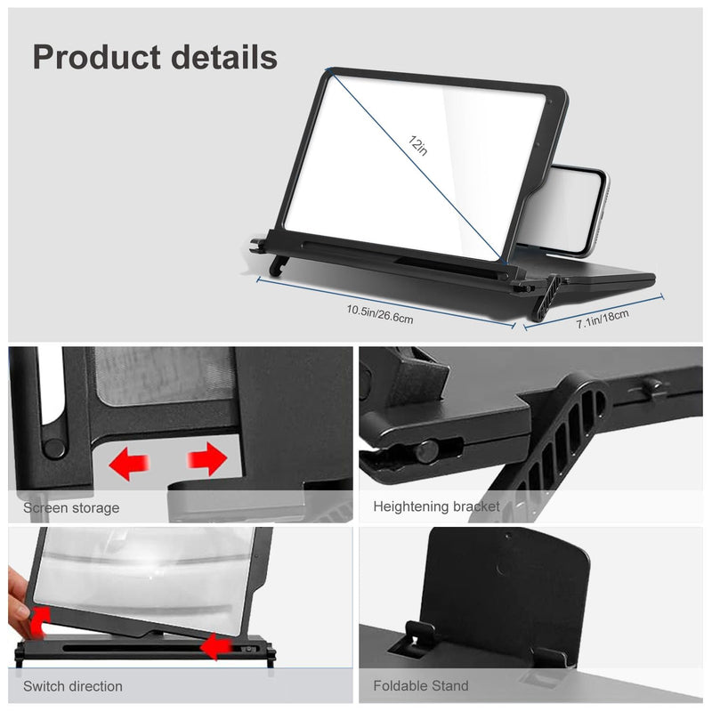 [AUSTRALIA] - FLY KAN 12" Foldable Smartphone Screen Magnifier for cell phone, Portable 3d hd Mobile Phones Video Amplifier with Vertical and Horizontal Magnifying display for smartphones, for Watching Movie Videos 