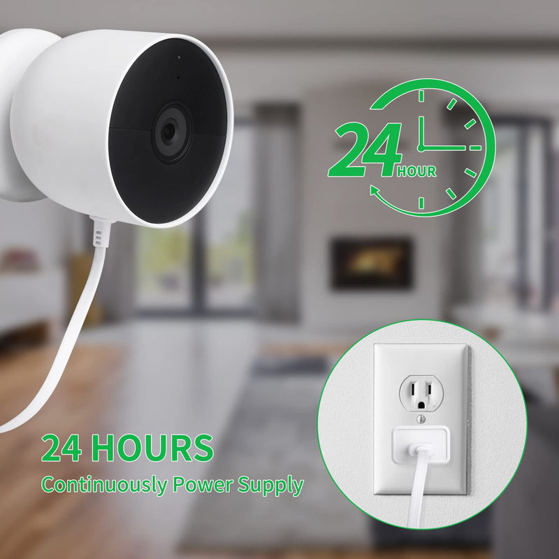 Power Cable Compatible with Google Nest Cam Outdoor or Indoor, Battery, 30Ft/9.1m Weatherproof Outdoor Cable Continuously Charging Your Nest Camera (White) White