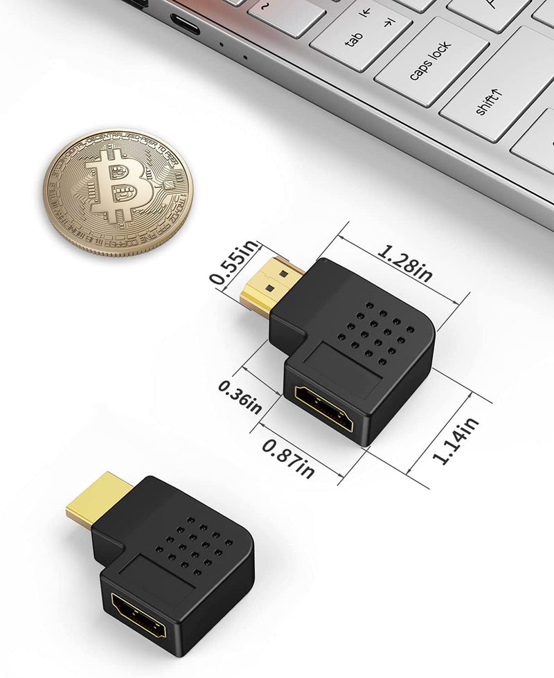 HDMI Adapter Male to Female, CableCreation 2 Pack 90 and 270 Degree Right Angle Converter, HDMI L Shape Flat Extender for Wall TV, Roku, PS5, Fire Stick, Chromecast, Switch, Laptop,Xbox, PC Upward Angle-2Pack