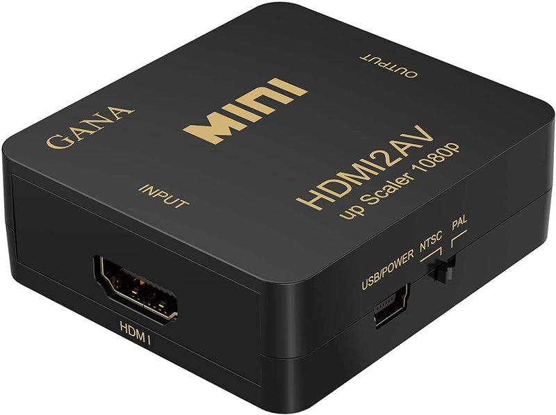 GANA HDMI to RCA, HDMI to AV, 1080P HDMI to 3RCA CVBS AV Composite Video Audio Converter Adapter Supports PAL/NTSC with USB Charge Cable for PC Laptop HDTV DVD-Black (Additional Cable)