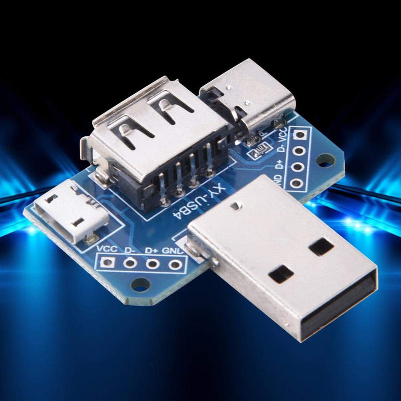 5pcs USB Adapters, Male to Female USB Connector DIP Adapter Branch Board 2.54mm 4P Micro Type-C Connector Converter