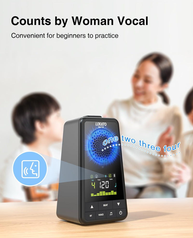 [AUSTRALIA] - LEKATO Bluetooth Speaker Metronome for Guitar Piano Drum, Rechargeable 2-in-1 Electronic Digital Metronome with Vocal Counts, Portable Wireless Speaker Beats Mixer, Black 2-in-1 Bluetooth Speaker Metronome-Black 