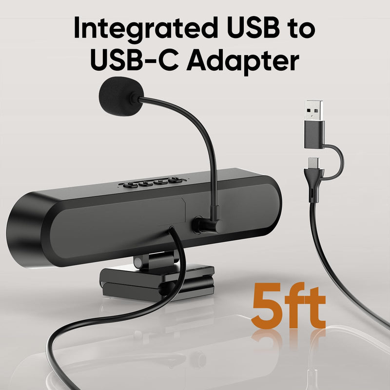 Inwa Computer Speakers with Microphone for Desktop PC, USB Wired Clip On Computer Sound Bar, Plug-n-Play Laptop Speaker w/Mic for Meeting/Gaming/Learning, Clear Audio, Easily Clamps to Monitors Black