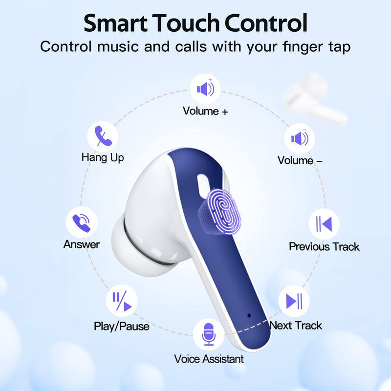 TAGRY 2 Sets X08 Ocean Blue and Phantom Purple Bluetooth Headphones True Wireless Earbuds 60H Playback Ear Buds with Wireless Charging Case in-Ear Earbuds with Mic