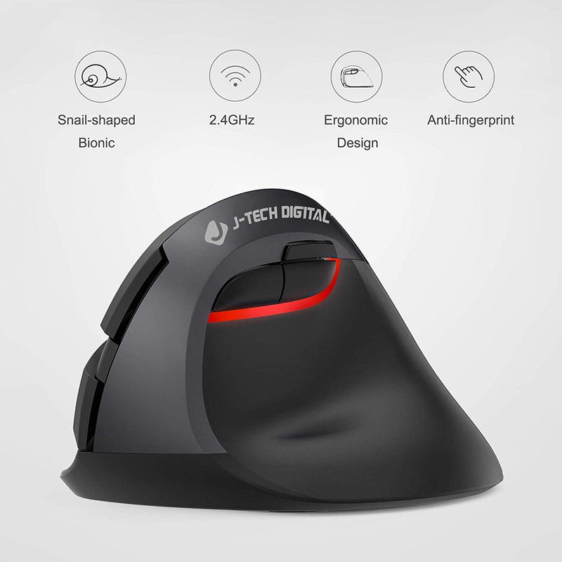 J-Tech Digital Wireless Ergonomic Vertical Mouse for Small Hands with USB Nano Transceiver, AA Battery, 3 DPI, Compatible with Mac and PC, Black [V628M-2.4G] Right-handed Black