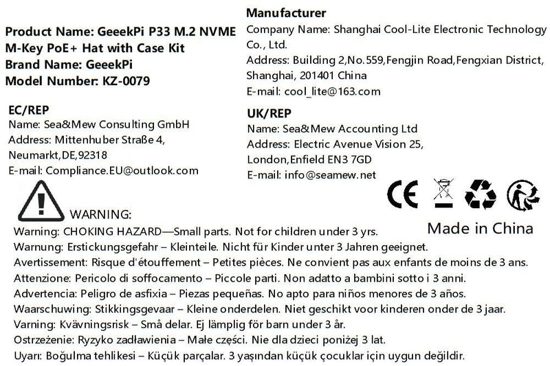 GeeekPi P33 M.2 NVME M-Key PoE+ Hat with Official Pi 5 Active Cooler and Aluminum Case for Raspberry Pi 5, Support M.2 NVMe SSDs 2230/2242/2260/2280