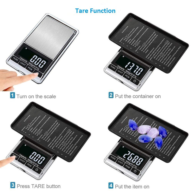 Portable Pocket Scale Jewelry Scale Mini Diamond Gold Coin Small Items Weight Gram Weigh Pocket Tool LCD Display Steel Body 300g X 0.1g - Sliver
