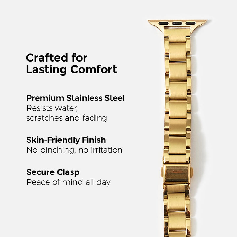 Compatible Apple Watch Band for Women, Stainless Steel- Fits Most Wrists | Series 1-11, SE and Ultra- iWatch Replacement Strap, Easy Resizing- No Tool Needed- Metal Fashion Watch Band Slim Glazé Gold 38MM / 40MM/ 41MM / (Series 10& 11 - 42 MM)