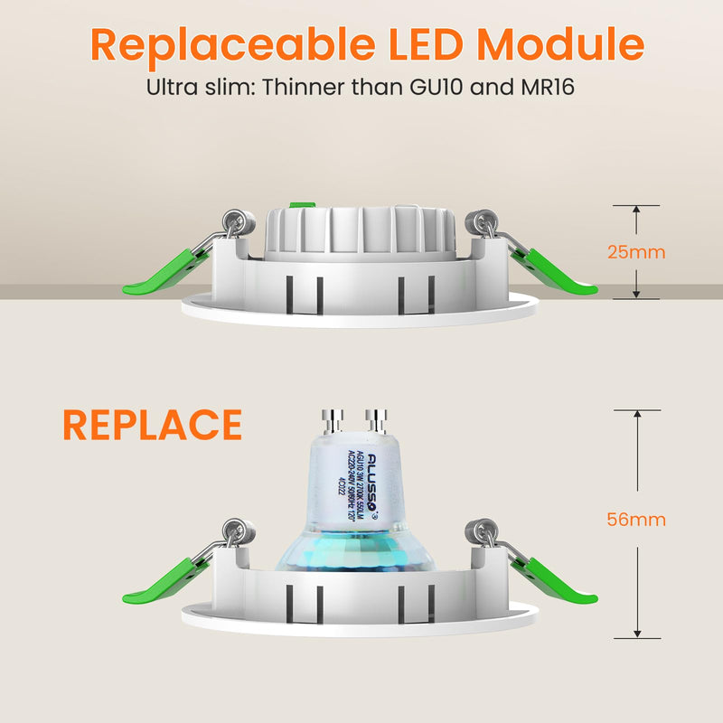 [AUSTRALIA] - ALUSSO LED Recessed Spotlight 230 V 76 mm, 6 W Tilt Recessed Spotlight, LED Flat 25 mm, 3CCT Spot Warm White 3000 K Natural White 4000 K Cool White 6500 K, Removable Recessed Spotlight, LED Dimmable Neigung Abnehmbar, Ø75-78mm Lochmass 