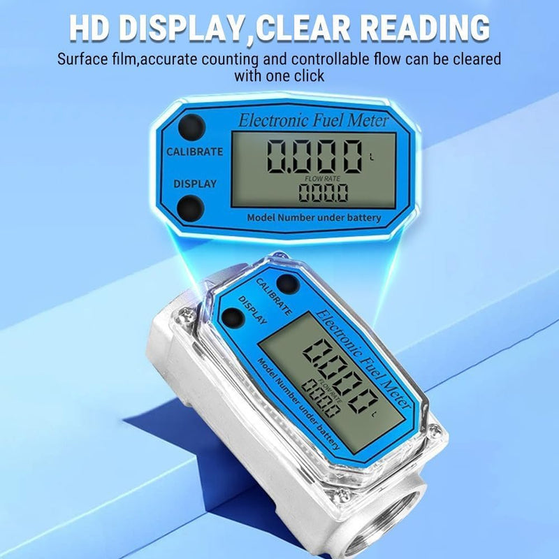 Jadeshay Flow Meter for Turbines, Mini Digital Flow Meter 1 Inch NPT Thread Flow Meter for Fuel 15-120L 1 Inch (Blue-LW-25) Blue