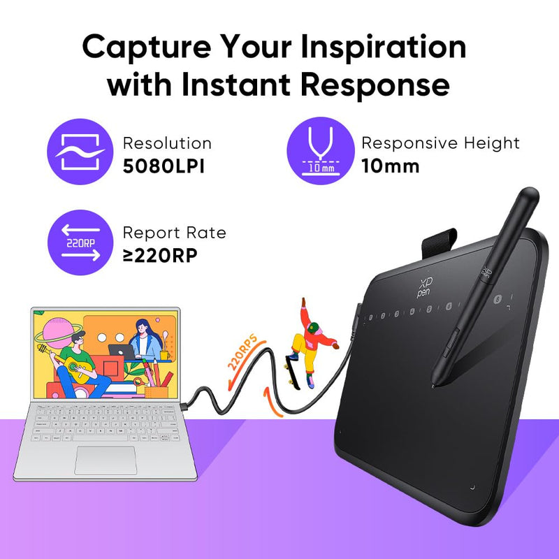 XPPen Deco 640 Drawing Tablet with 16384 Pressure Levels & Mini Keydial ACK05 Wireless Shortcut Keyboard