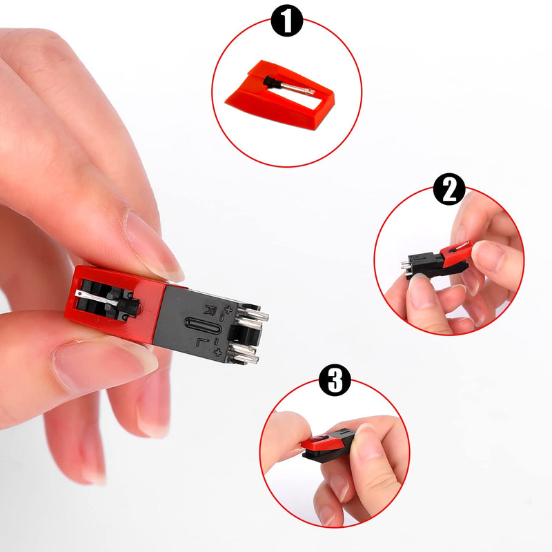 3pcs Record Player Needle, Turntable Replacement Needle Long-Lasting Record Player Needle Replacement Diamond Stylus Replacement for Vinyl Record Player LP Phonograph,Victrola, ION, Crosley (Red) 3