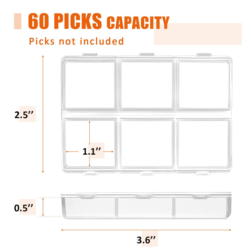 Guitar Pick Holder, Guitar Pick Case, 6-Grid Storage Organizer, Guitar Pick Storage Box, 60 Capacity, Box Only