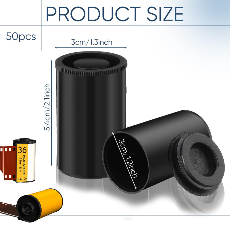 50 Pcs Film Canisters with Caps 35 mm Plastic Film Canister Holder Camera Reel Containers Empty Film Containers with Lids for Beads Fish Hook Keys Small Accessories Storage(Black) Black