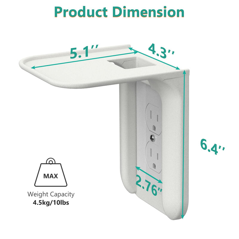 WALI Outlet Shelf Wall Holder,Bathroom Wall Shelf up to 10lbs Standard Vertical Duplex Wall Shelf Organizer for Smart Home Decor Space Saving Power Tools, Toothbrush (OLS002-W), 2 Pack, White