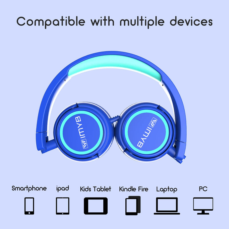 Kids Headphones, V1 Wired Stereo Foldable Tangle-Free 3.5mm Adjustable On-Ear Headphones for Kids for School/Toddlers/Childrens/Teens/Boys/Girls/Ipad/Tablet/Kindle/Phones/Travel/Plane (Blue) Blue
