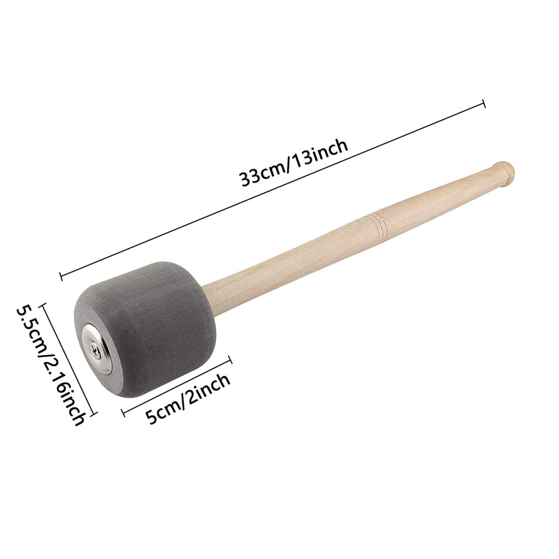 2 Pack Wood Bass Drum Mallets Sticks, 13 Inch Length EVA Foam Head Mallets Percussion Sticks for Marching Band (Gray) Gray