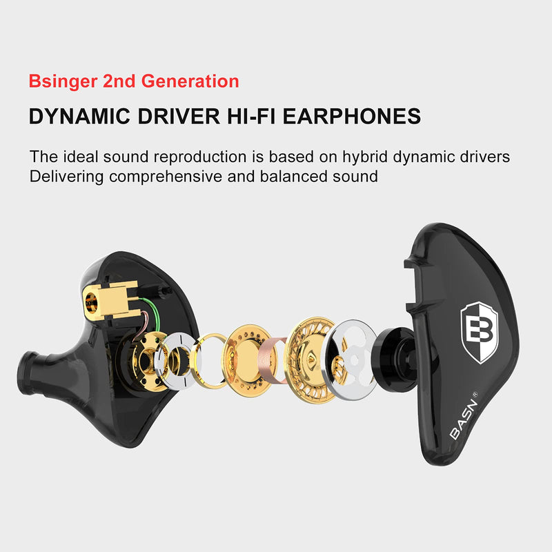 BASN Bsinger 2nd Generation in Ear Monitor Headphones for Musicians, Black | Sound Isolating Earphones with Dual Dynamic Drivers Detachable MMCX Cable