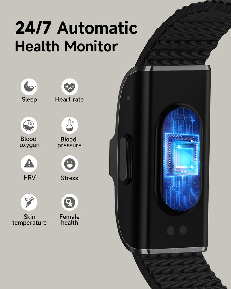 Fitness Tracker for Men Women, Health Activity Fitness Trackers with Sleep Tracker, 24/7 Heart Rate/Blood Pressure/HRV/Stress Monitor, IP68 Bracelet Watch, Free App for Android iPhone, 2 Bands Black Adjustable