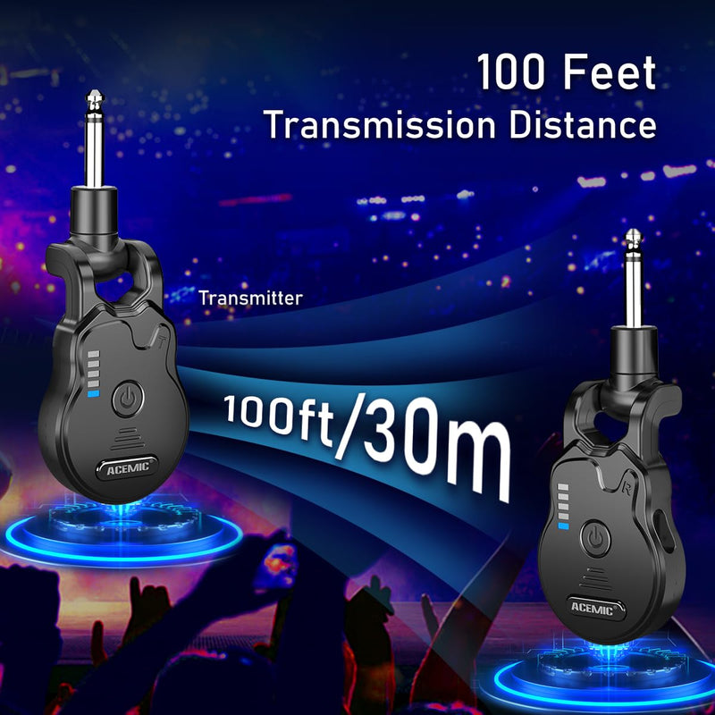 [AUSTRALIA] - 2.4GHz Wireless Guitar System Rechargeable 4 Channels Audio Wireless Guitar Transmitter Receiver for Guitar Bass Electric Instruments, G1 