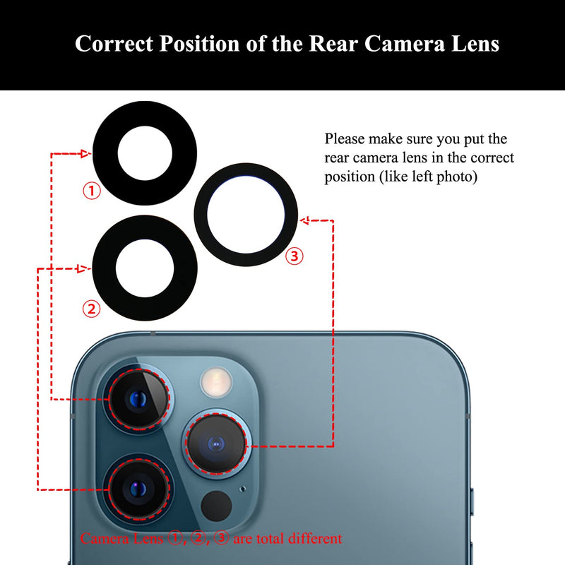 [AUSTRALIA] - 2 Sets Rear Camera Lens Glass Replacement with Adhesive Pre-Installed Compatible for iPhone 12 Pro Max (3 Pieces/Set) with Repair Tools and Installation Manual 
