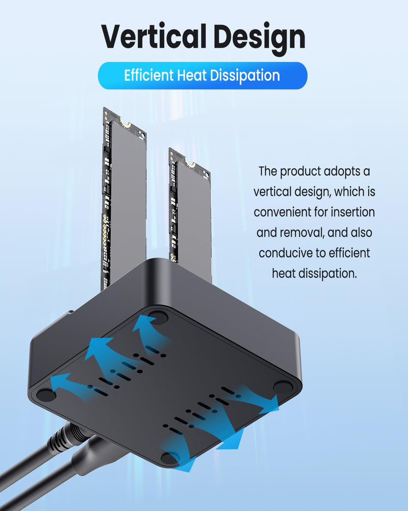 Dual Bay NVMe SSD Cloner & Duplicator - 20Gbps USB 3.2 Gen 2x2 M.2 Enclosure Dock, Tool-Free Offline Clone Reader/Adapter for PCIe NVMe SSDs (M-Key/B+M Key) Supports 2230 2242 2260 2280 22110