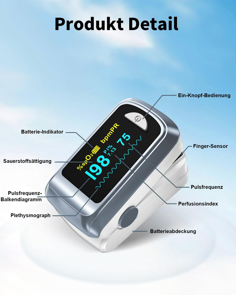 Blood Oxygen Saturation Monitor, Heart Rate Monitor and Fast Spo2 Oxygen Monitor with LED Screen, Batteries Included gray