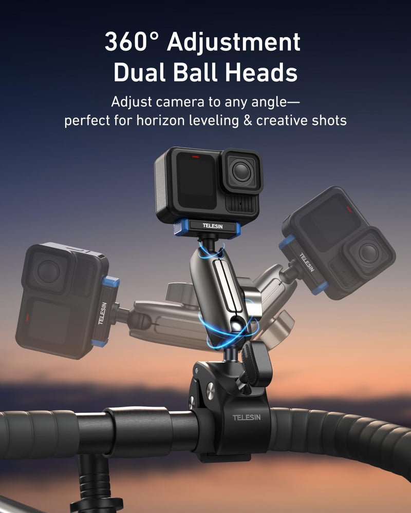 [AUSTRALIA] - TELESIN Super Clamp Mount | Bike Handlebar Mount for Hero 13 | Power Suction Magnetic Design | 360° Rotation Ball Head | Fits 9-38mm Handlebar for Bike/Bicycle/Motorcycle 