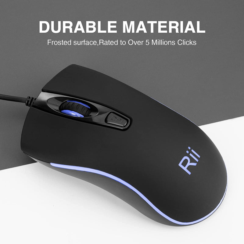 Wired Mouse,Rii Computer Mouse with Blue Backlit,USB Mouse with 1600 DPI Levels,Comfortable Grip Ergonomic Optical ,USB Wired Mice Support Windows PC, Laptop,Desktop,Notebook,Chromebook (2PACK) 2PACK