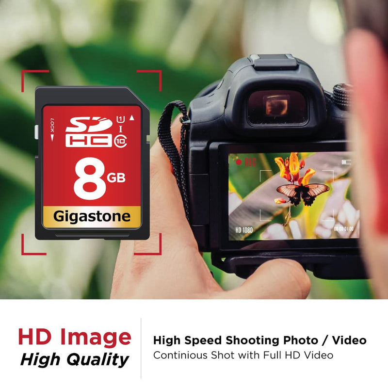 Gigastone 8GB 5-Pack SD Card UHS-I U1 Class 10 SDHC Memory Card Full HD Video Canon Nikon Sony Pentax Kodak Olympus Panasonic Digital Camera, with 5 Mini Cases SD 8GB U1 5-Pack