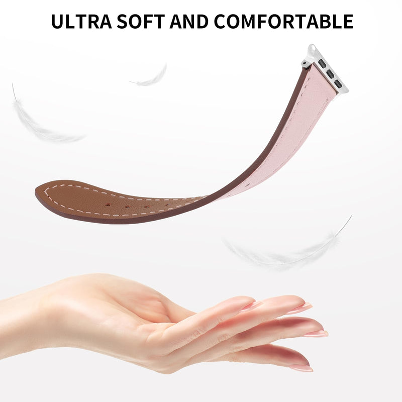 2 Pack Leather Watch Bands Women Men Compatible with Apple Watch(Red And Pink) 38/41/40/42/44/45/46/49mm, Iwatch Straps Smartwatch Replacement Band for Ultra 2/1 SE Serie 10 9 8 7 6 5 4 3 2 1