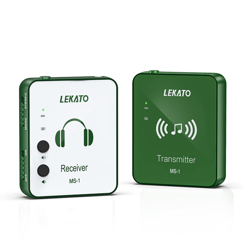 LEKATO Wireless in Ear Monitor System, 2.4G Stereo Wireless IEM System with Transmitter Beltpack Receiver Automatic Pairing, for Studio, Band Rehearsal, Live Performance,Green Green