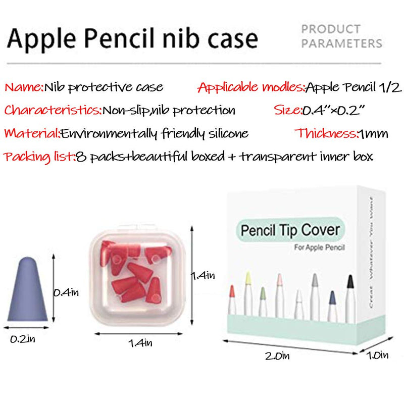 OneCut 8 Pcs Silicone Pencil Nib/Tip Protector Cap for Drawing Noiseless Compatible for Apple Pencil 1st/2nd Replacement Non-Slip Writing Nib/Tip Protector (Clear) Clear